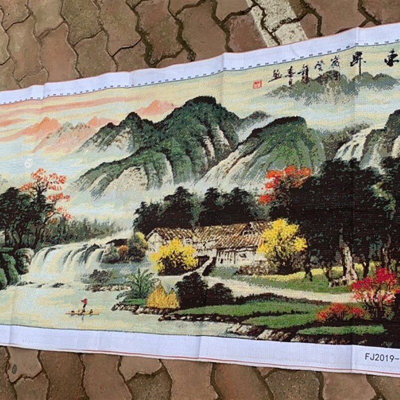 纯手工十字绣成品旭日东升新款水墨版风景山水客厅挂画绣好的满绣