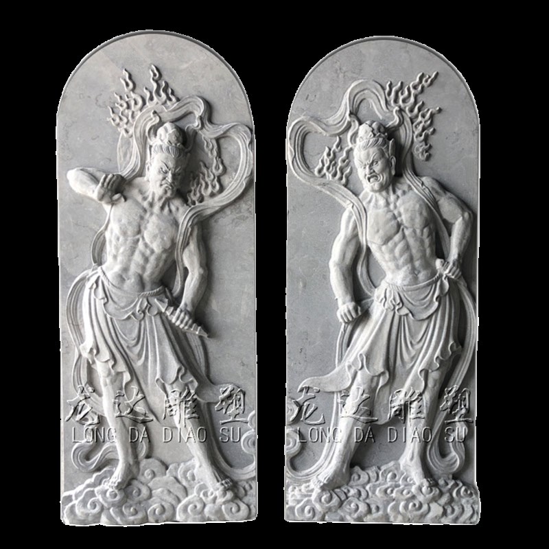 石雕门神一对大理石青石雕刻古代人物浮雕哼哈二将入户大门口壁画