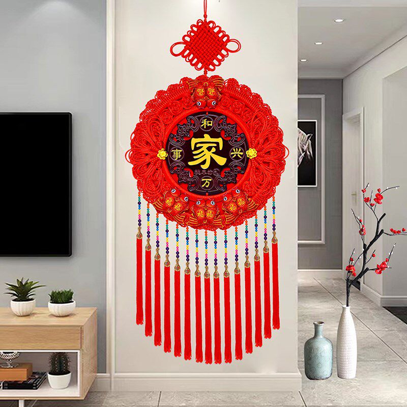 中国结挂饰客厅高端2024新款大号桃木福字红色民族风玄关入户走廊