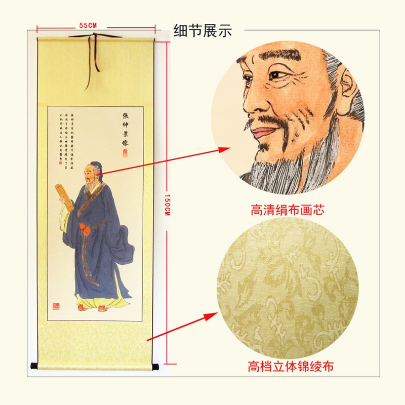 十大名医四画像高清中医理疗养生馆装饰挂画李时珍华佗扁鹊张仲景