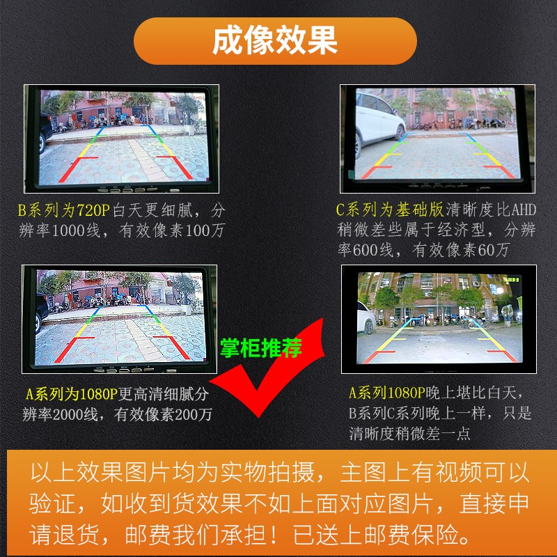 货车倒车影像12v24V收割机半挂车监控记录仪一体机高清摄像头防水