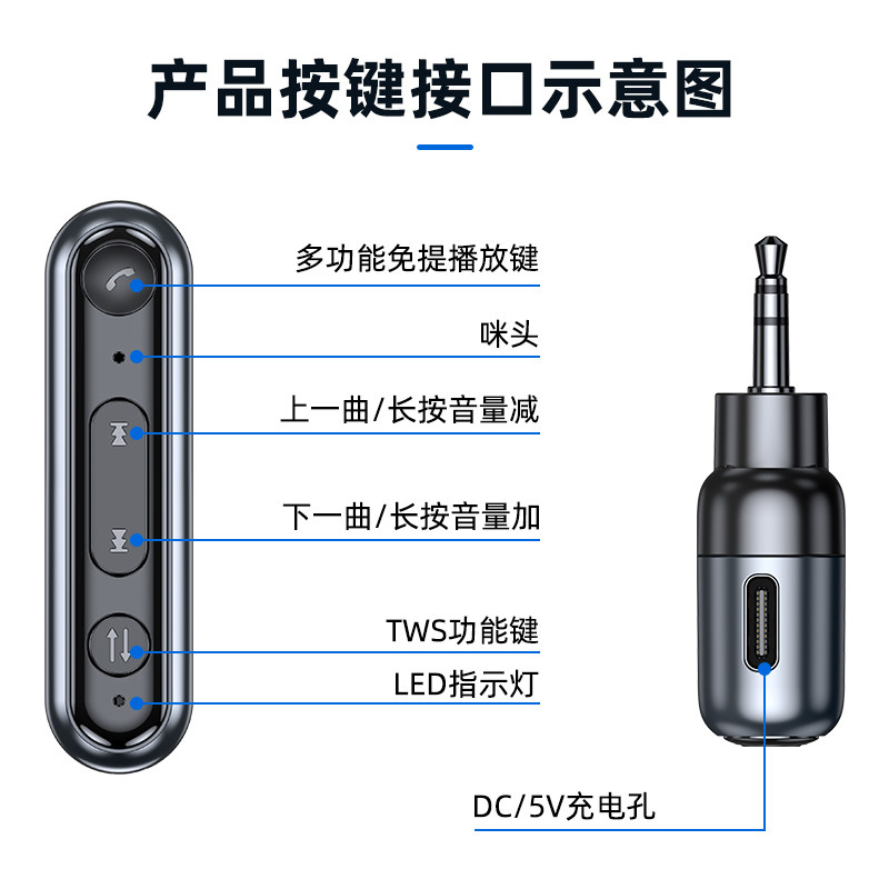 车载蓝牙接收器aux音频线连接汽车用usb音响转换无线音质模块5.3