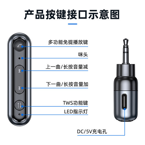 车载蓝牙接收器aux音频线连接汽车用usb音响转换无线音质模块5.3