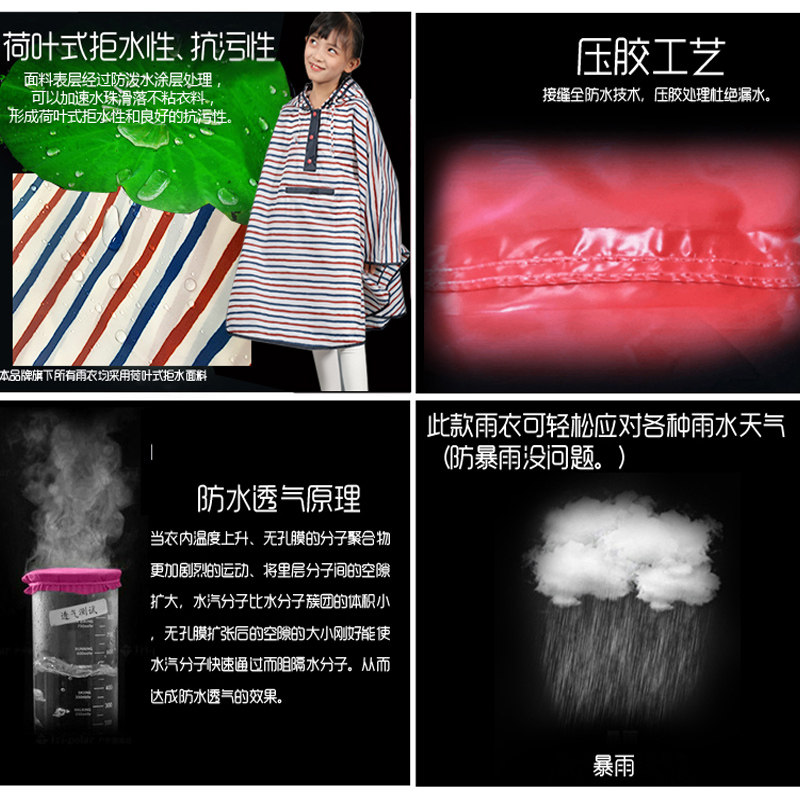 儿童雨衣幼儿园女童徒步带书包位小学生防水轻便斗篷雨披男童可爱