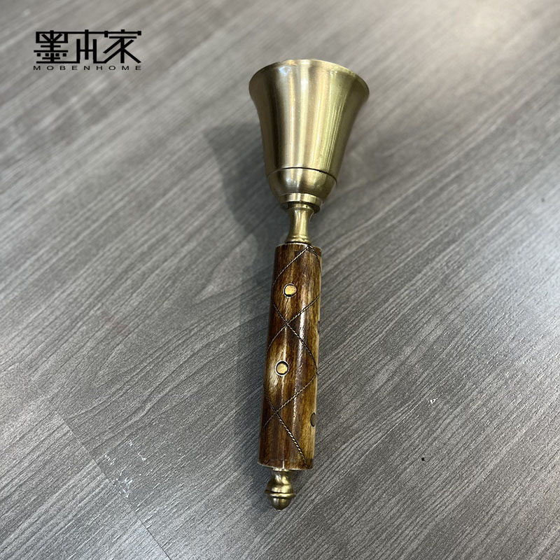 进口手工纯黄铜铃铛手摇铃铛上菜点饭厅学校上课铃活动会议提醒