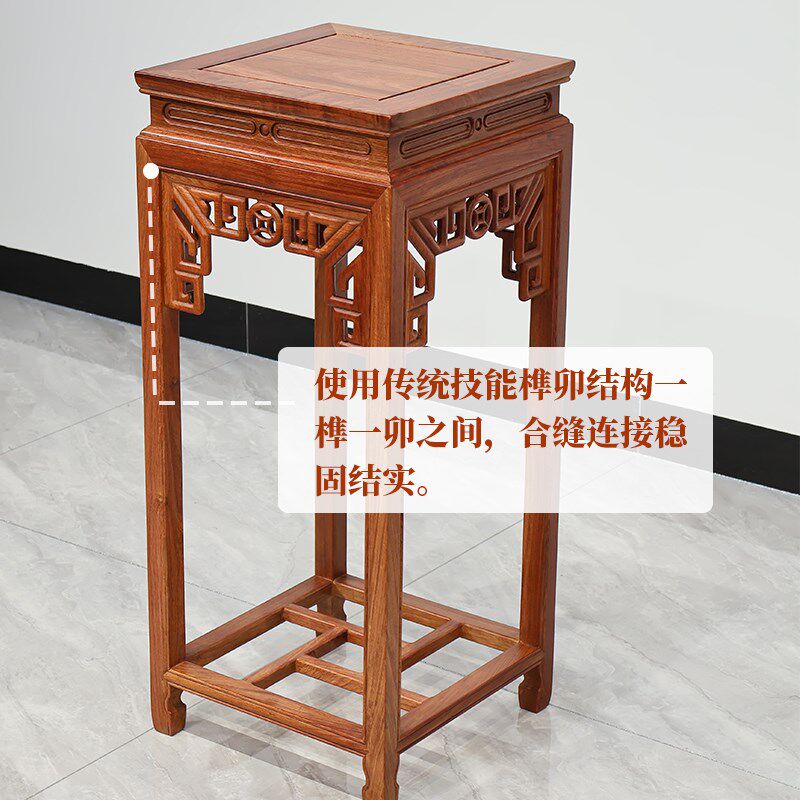 缅甸花梨木大果紫檀花架金钱花几中式家具红木客厅落地花盆架置物
