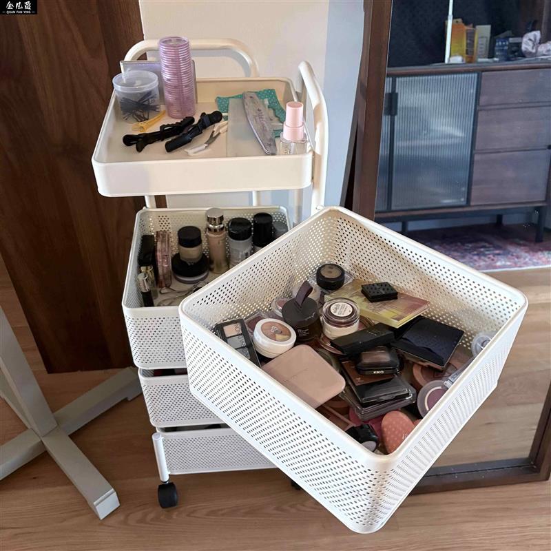 化妆品收纳盒家用多功能小推车置物架落地多层可移动彩妆收纳架子