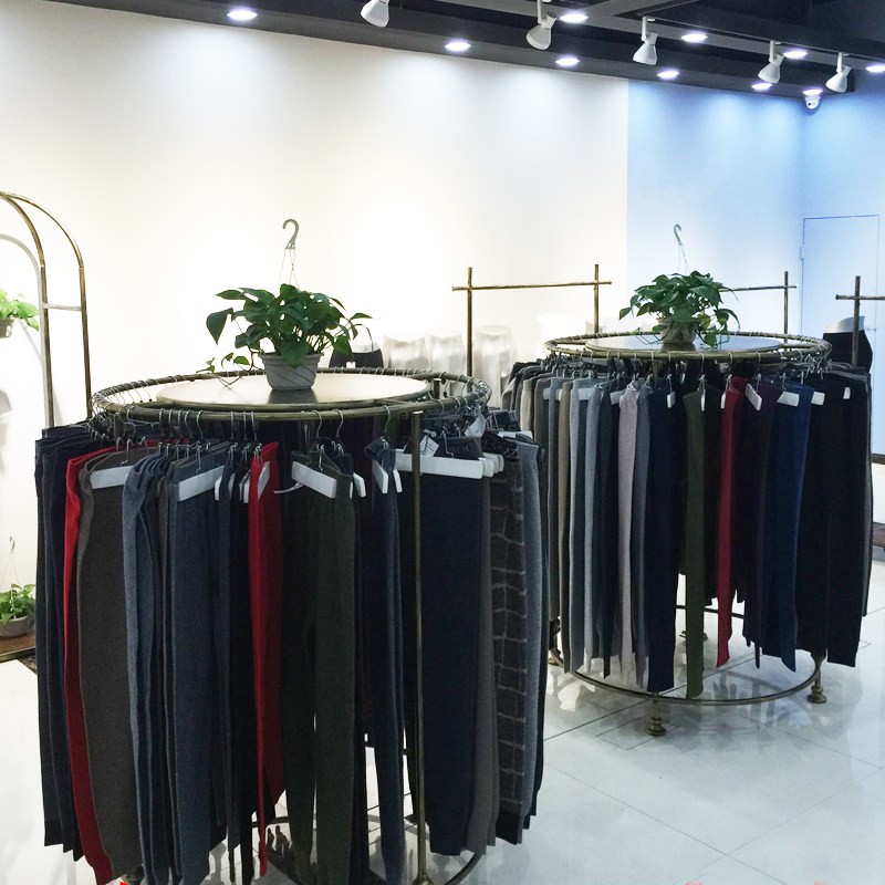 可客制高度服装展示架 圆形裤架落地式中岛架 古铜色铁制80公分