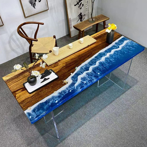 环氧树脂河流桌海浪实木大板茶桌黑胡桃木茶板桌餐桌茶几茶台整板
