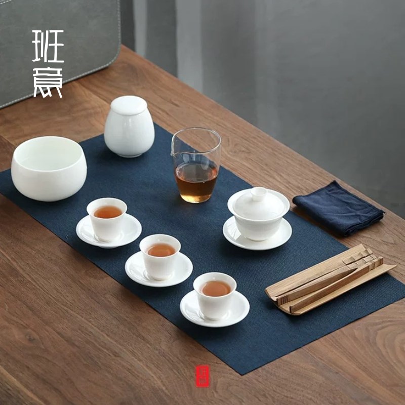 羊脂玉白瓷茶艺教学套组德化白瓷陶瓷旅行茶具套装便携包功夫茶具