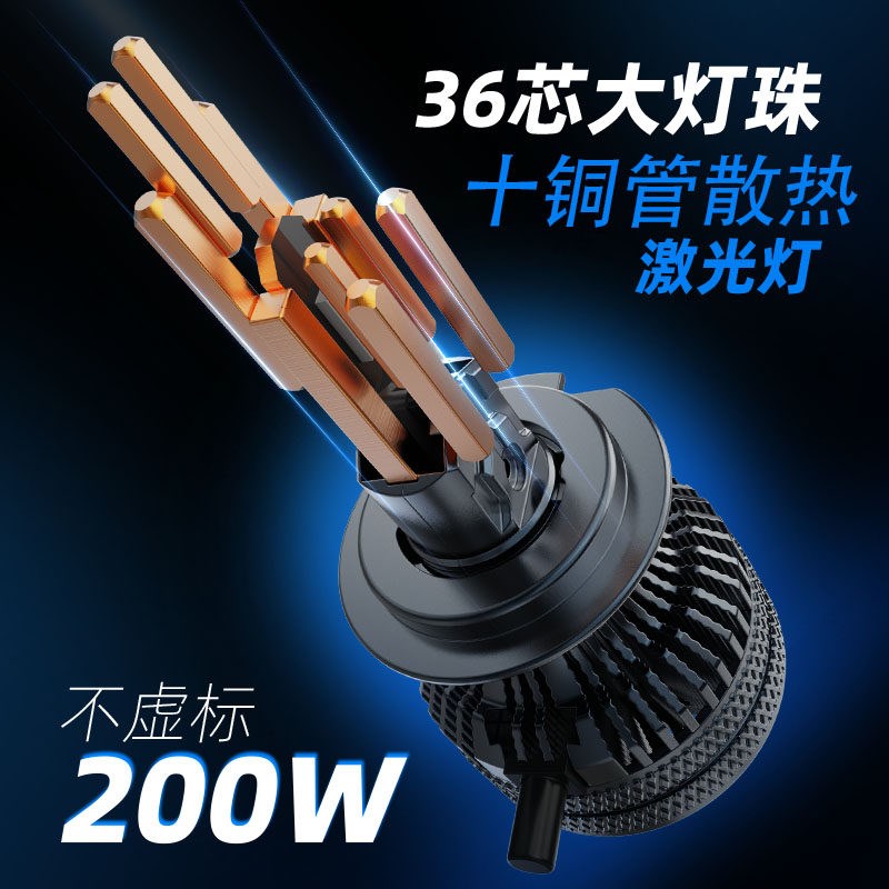超亮十铜管聚光灯汽车激光LED客厅灯H7H1透镜H4远近光灯9005H11强