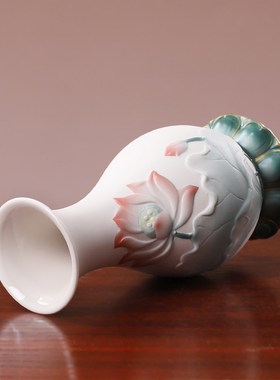陶瓷供佛荷韵花瓶家用观音莲花瓶佛前净水瓶供佛花瓶礼佛佛具用品