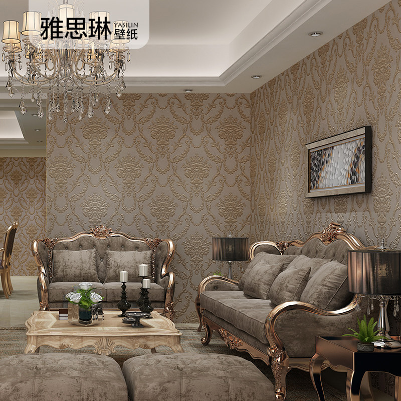 3D立体欧式壁纸奢华无纺布大马士革墙纸客厅卧室电视背景墙影视墙