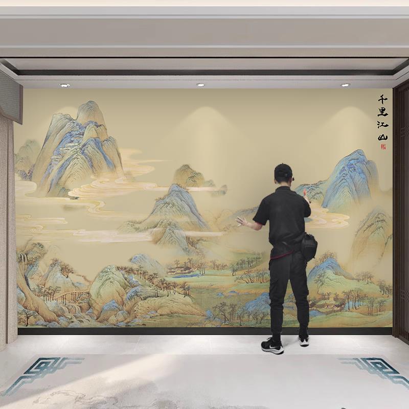 宋氏美学壁纸电视背景墙自粘墙贴中式沙发意境山水壁画3d影视墙布