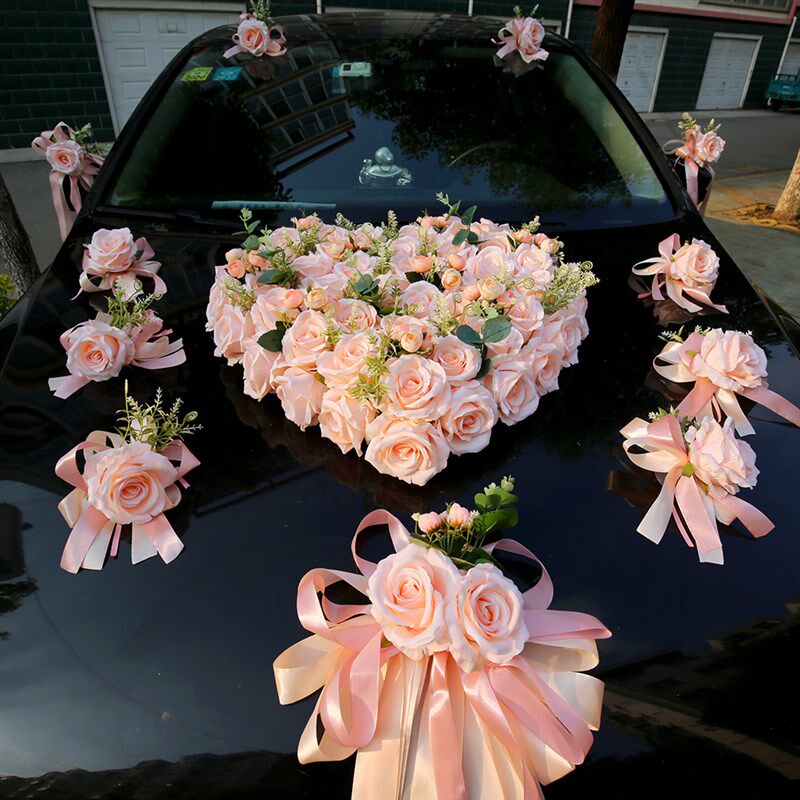 仿真婚车花装饰主婚车拉花结婚车花车队花婚车装饰车头花绒布森系