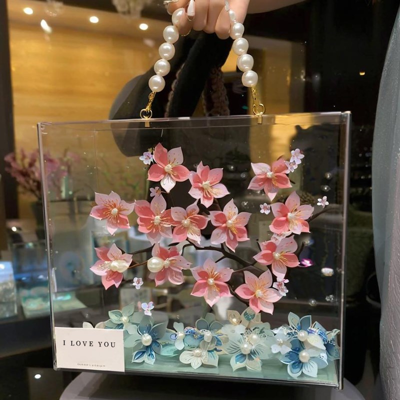 亚克力手提花盒鲜花礼品包装盒创意DIY材料有钱花发财树生日礼物