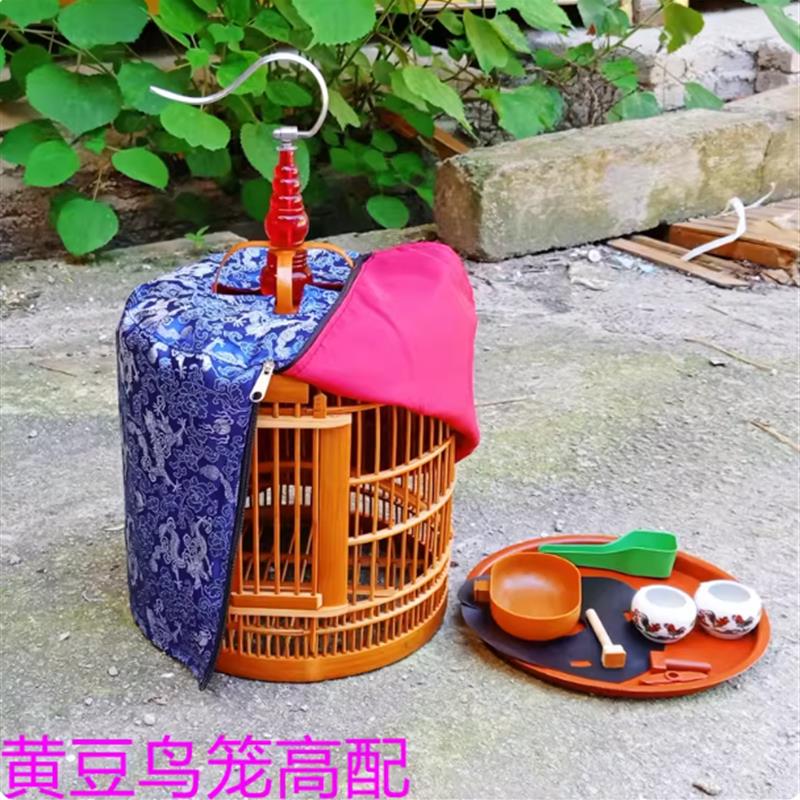 黄豆鸟竹制圆笼黄腾鸟红豆鸟小型鸟笼麻雀绣眼红子笼丝距约1.1cm