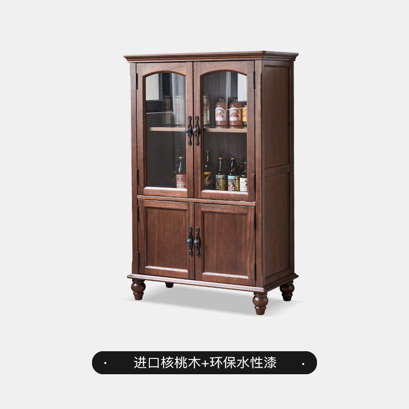 实木酒柜靠墙双门矮柜美式客厅收纳储物柜核桃木家用酒柜