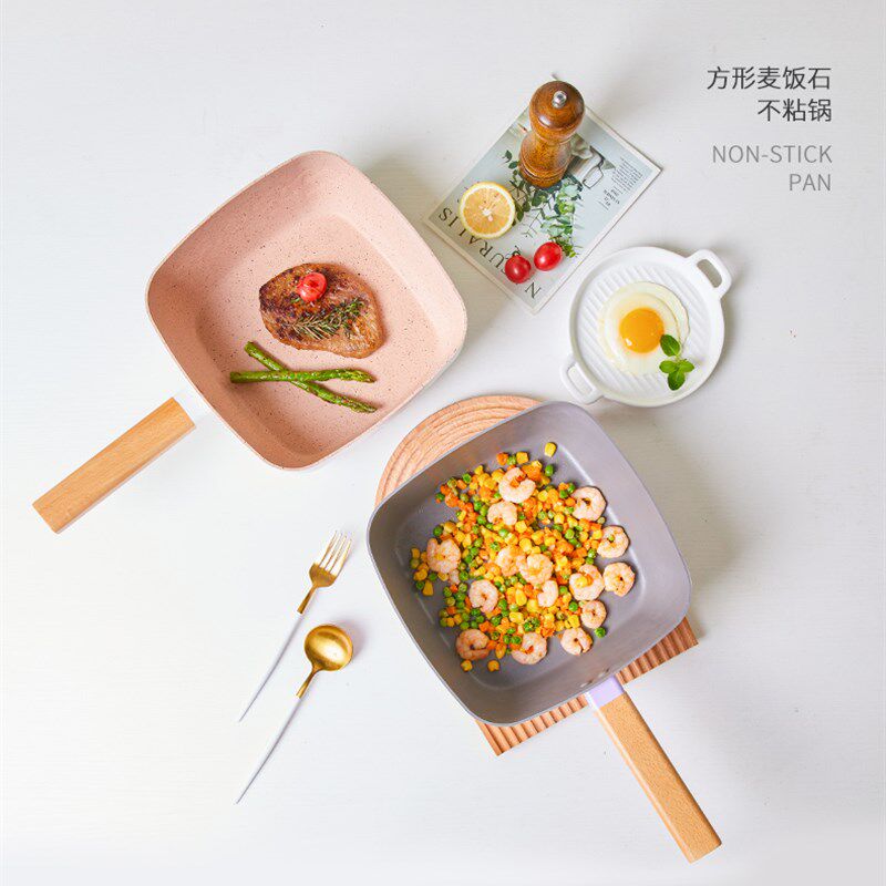 厨娘物语 方形煎锅鱼鳞花纹麦饭石不粘锅深口浅口炒锅煎锅送竹铲