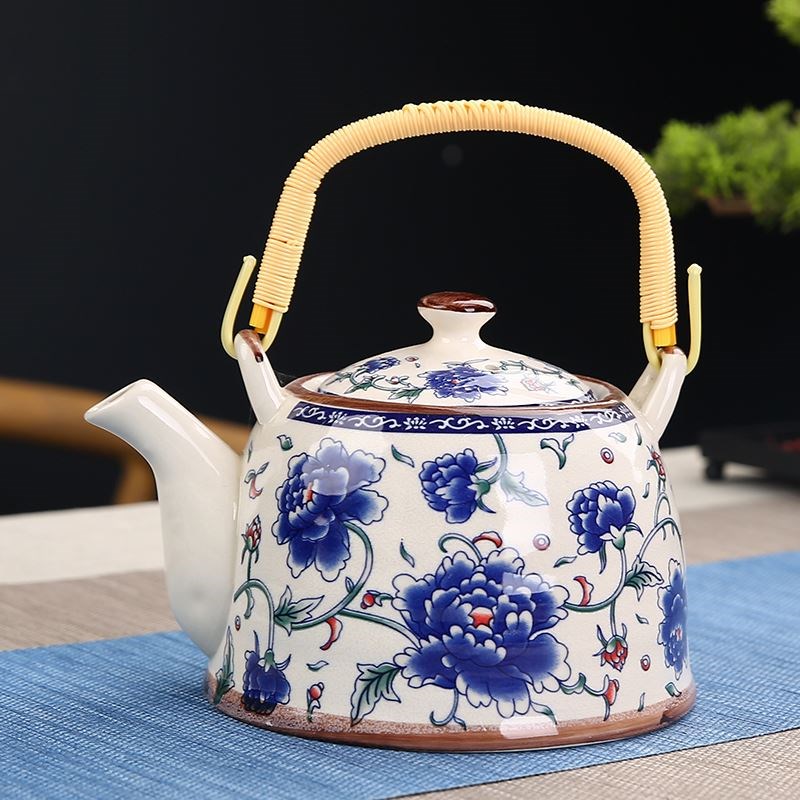 陶瓷茶壶大号提梁壶家用酒店餐厅茶壶