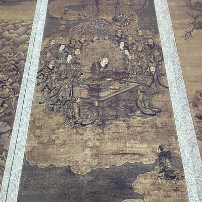 传吴道子 三官图轴 唐代道天官地官水官工笔人物道释画参考素材