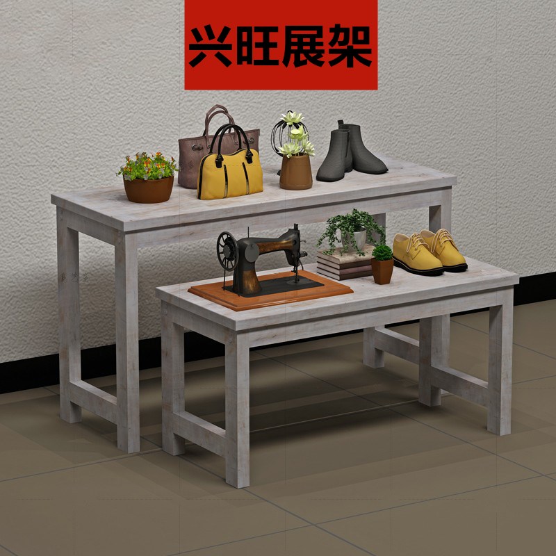 服装店展示架落地式复古实木高低流水台橱窗展示台桌包包架中岛架