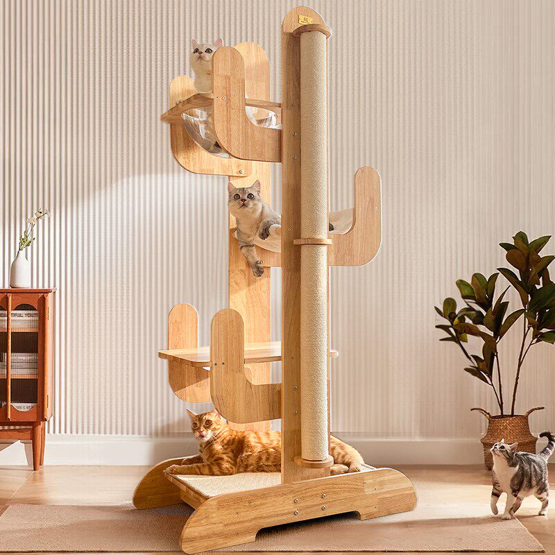 猫爬架立式猫抓柱仙人掌实木爬架一体太空舱猫窝剑麻柱大型猫架子
