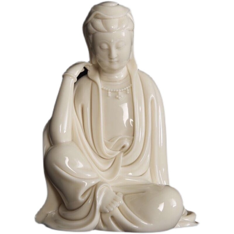 仿古何朝宗款明清古典德化窑陶瓷摆件盘坐小佛像白瓷小自在观音