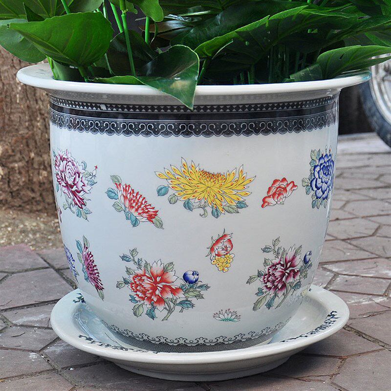 景德镇陶瓷器特大号花钵花盆树盆种铁树兰花发财树粉彩百花图花钵