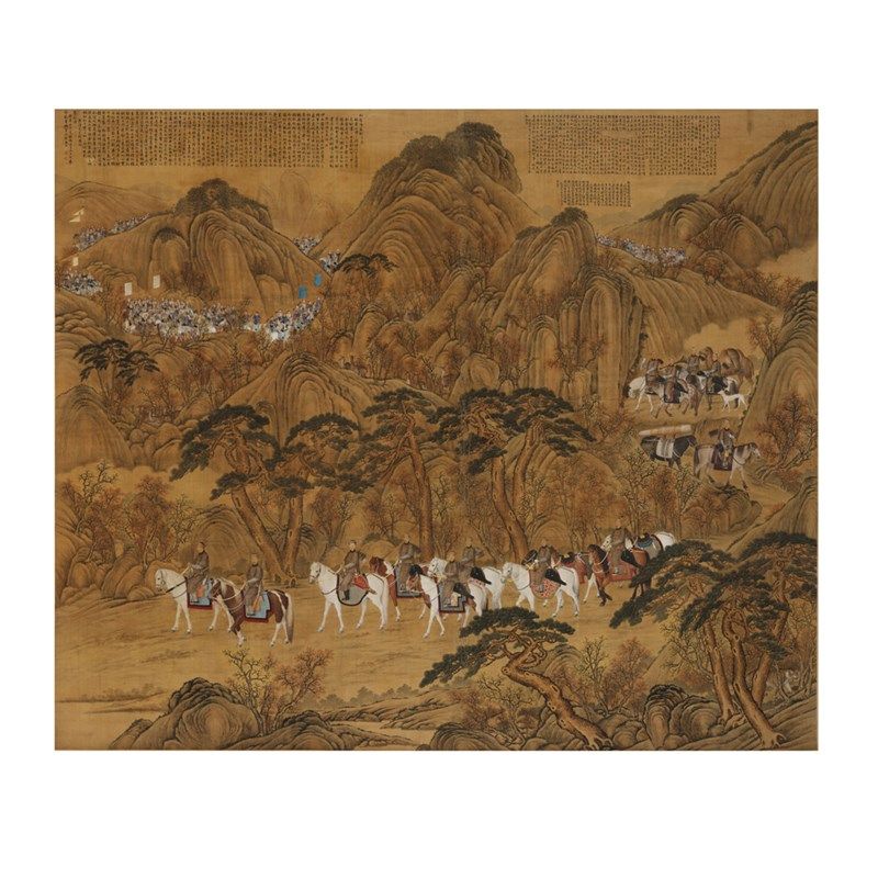 清 郎世宁 哨鹿图 古山水风景人物国画 高清 艺术微喷 装