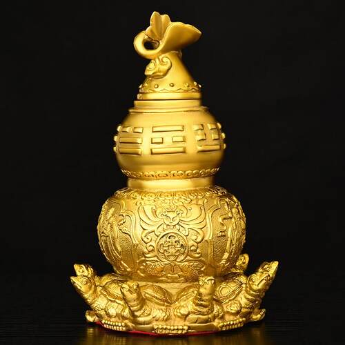 黄铜九龟葫芦摆件 纯手工桌面装饰开口天医家用办公室吉祥饰品