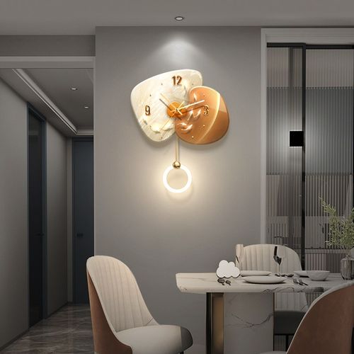 轻奢客厅带钟表装饰画电视背景墙装饰时钟挂墙壁灯高级感餐厅挂钟