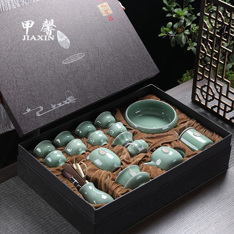 哥窑茶具套装可养开片整套茶具家用功夫茶杯陶瓷泡茶壶高档礼盒装