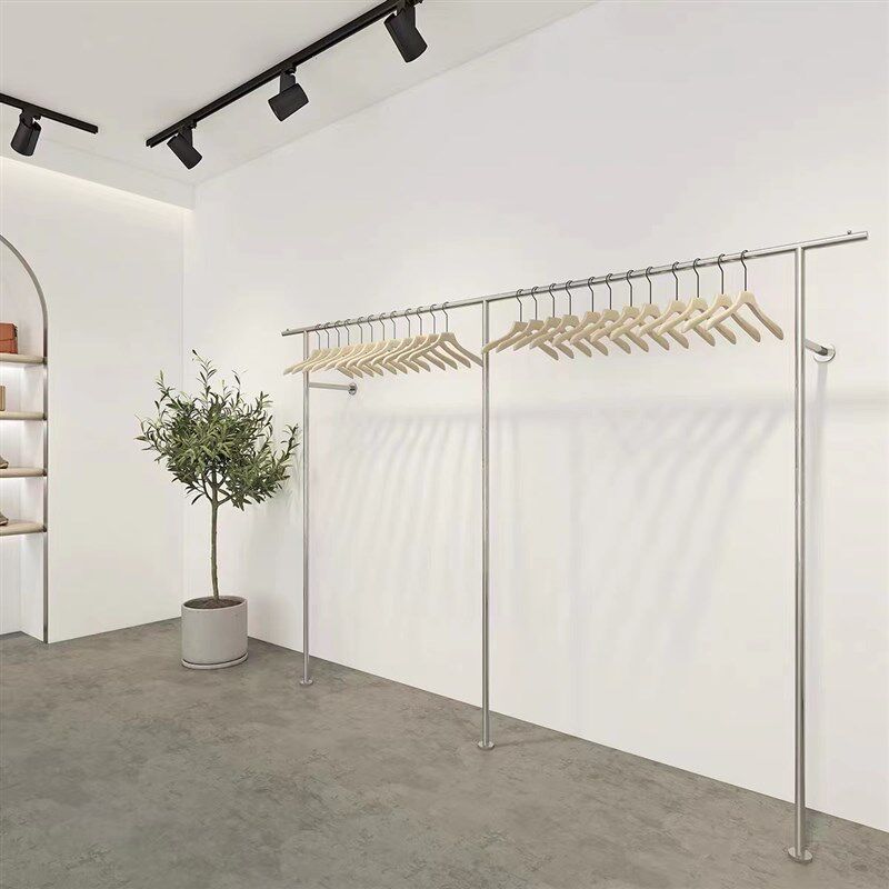 服装店展示架货架女装童装上墙落地挂衣杆不锈钢壁挂陈列侧挂衣架