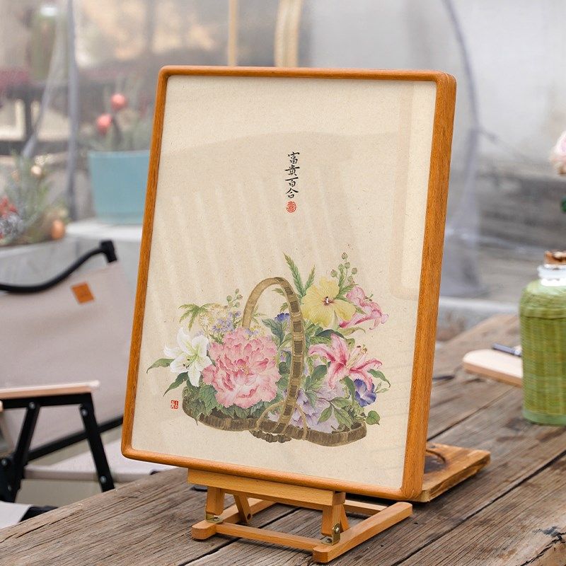 冰青x牡丹富贵百合花篮实木装饰画客厅餐厅卧室茶室书房装饰画