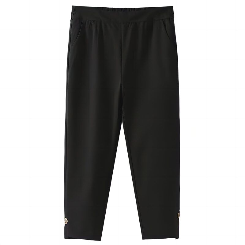 夏季黑色八分休闲裤女大码胖mm松紧高腰宽松显瘦哈伦直筒烟管裤子