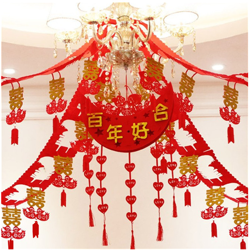 13厘米宽加长4米婚房拉花金喜字无纺布拉花 新房吊顶装饰拉花宫灯