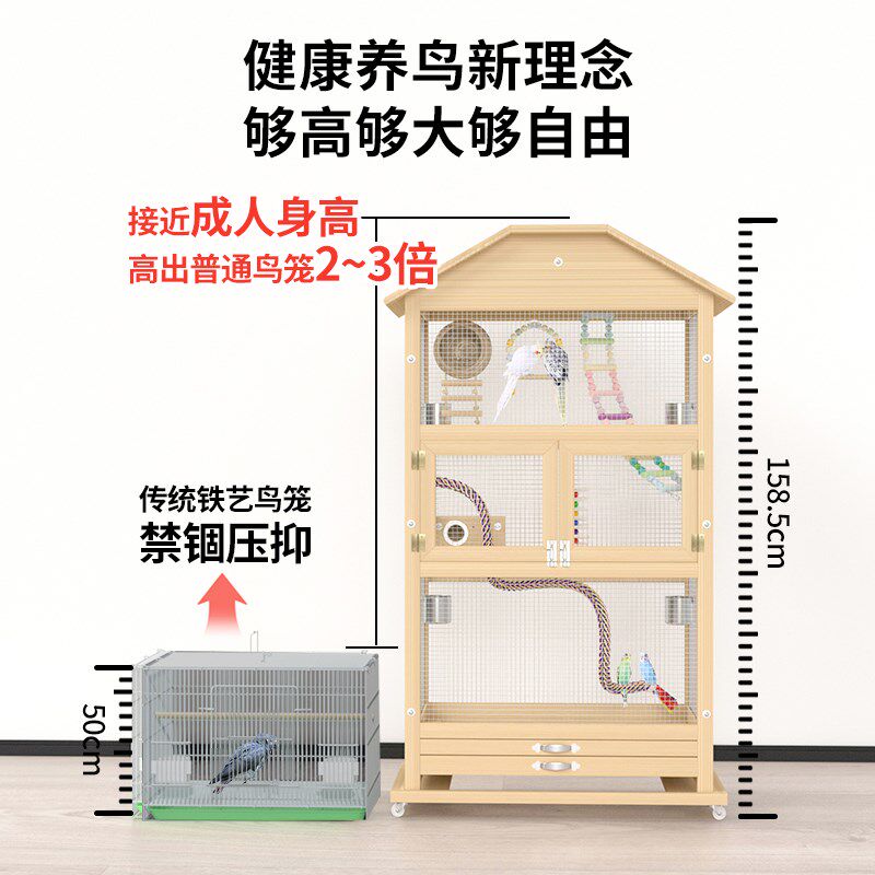 超大型鸟笼柜式玄凤鹦鹉笼子松木实木笼繁殖虎皮玄凤豪华别墅笼子