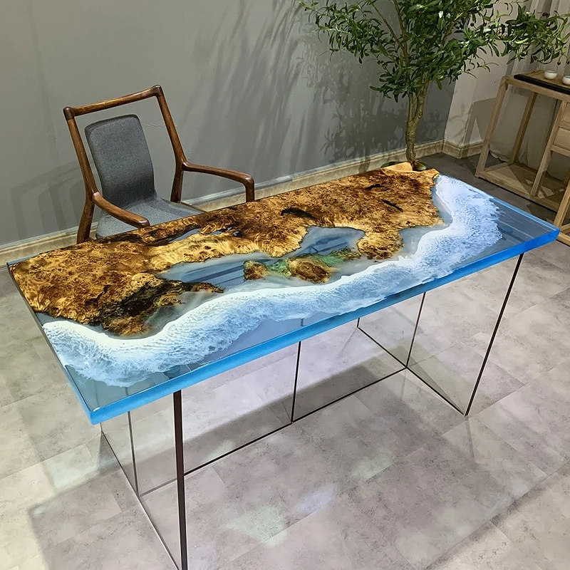 环氧树脂胶河流桌实木桌面大板原木茶桌茶几茶台1米8创意木板桌子图片