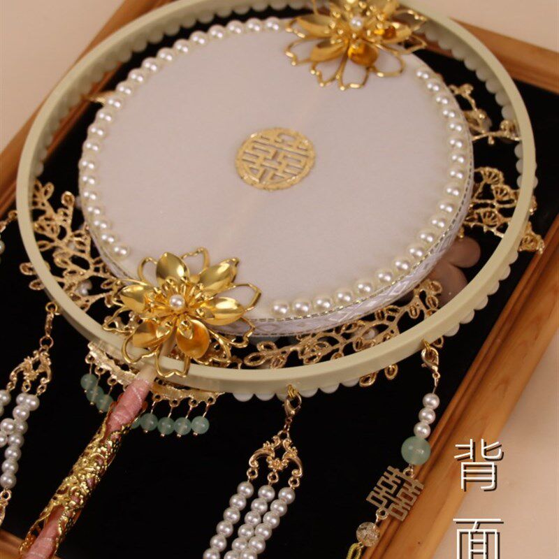 原创结婚礼物新娘团扇diy材料包手工粉绿香槟色中式秀禾手持扇
