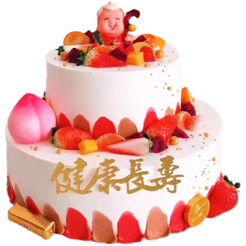 双层祝寿老人生日蛋糕模型仿真2021新款网红塑胶假蛋糕橱窗样品
