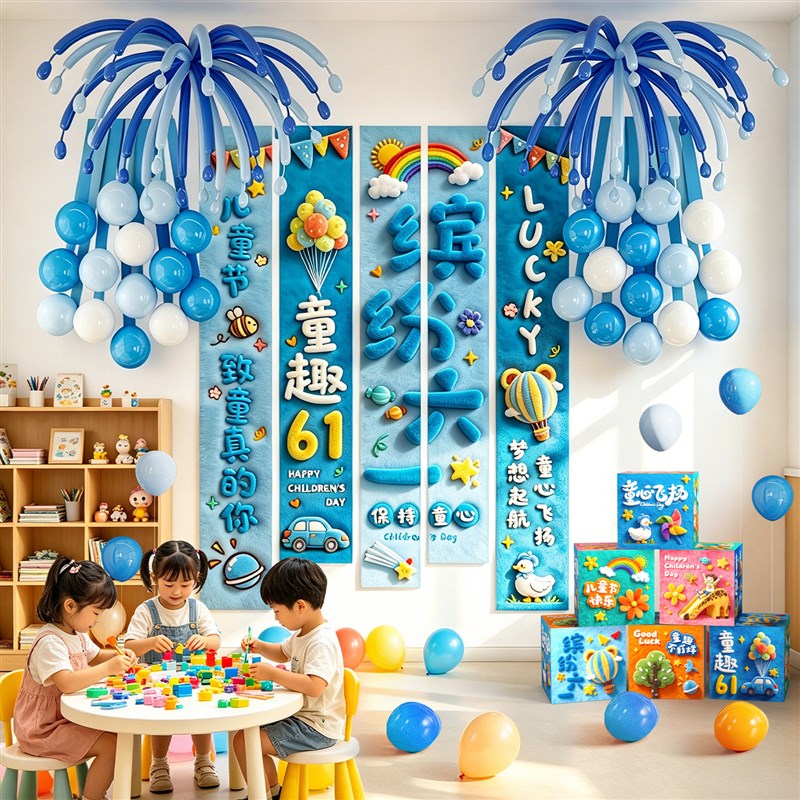 六一儿童节装饰幼儿园教室美陈61主题场景布置条幅背景墙气球挂布