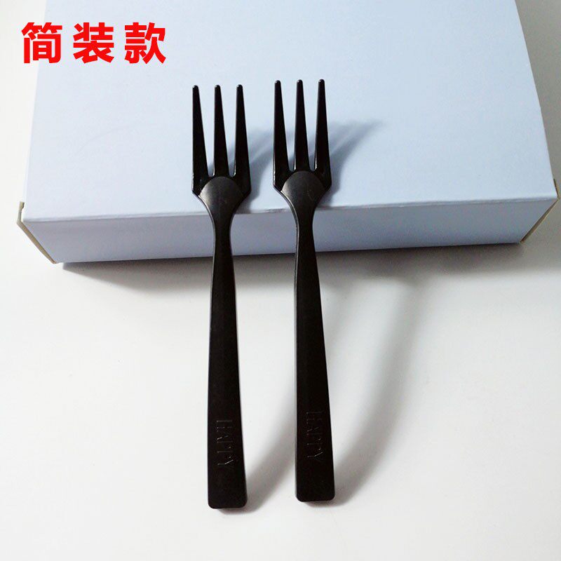 一次性叉子水果叉吃水果茶碟子可爱沙拉包装创意蛋糕套装木长柄小