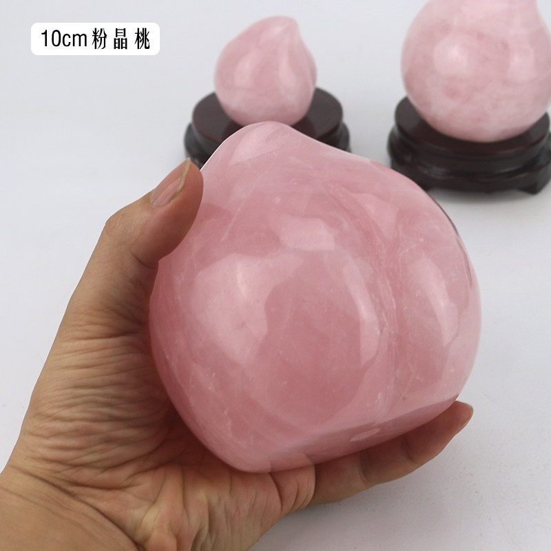 天然粉水晶玉石桃子树寿桃摆件祝长寿老人生日礼物送长辈礼品创意