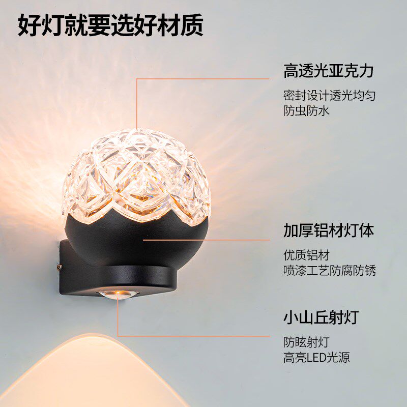 水晶球壁灯户外防水庭院灯别墅花园气氛灯走道灯简约水纹壁灯射灯