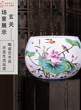 景德镇陶瓷器客厅玄关聚宝盆养鱼缸水培花盆开业礼品公司招财摆件