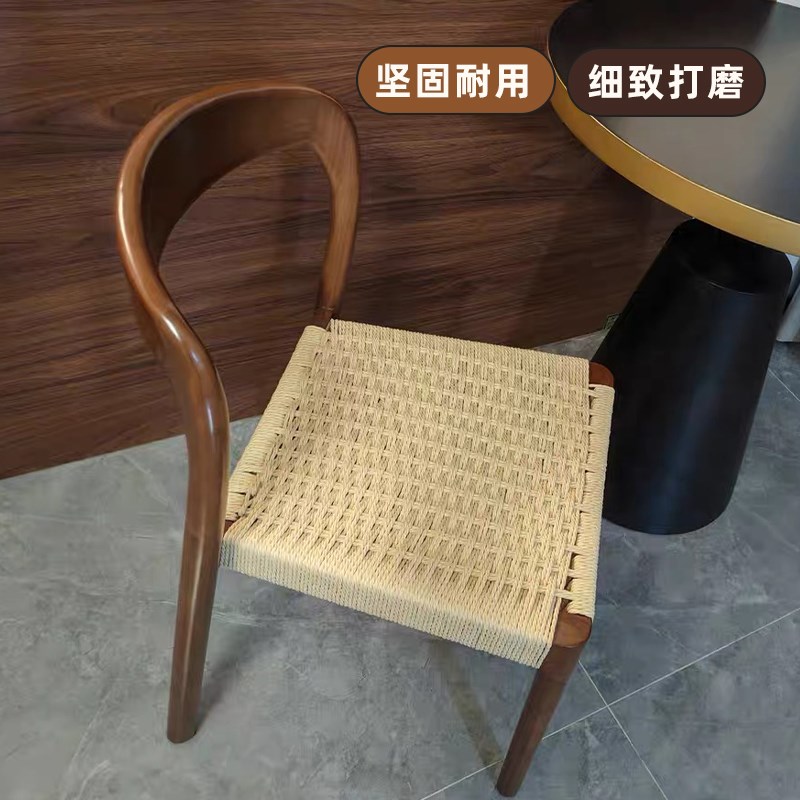 北欧实木绳编餐椅简约家用复古餐厅木椅靠背椅无扶手藤编民宿椅子