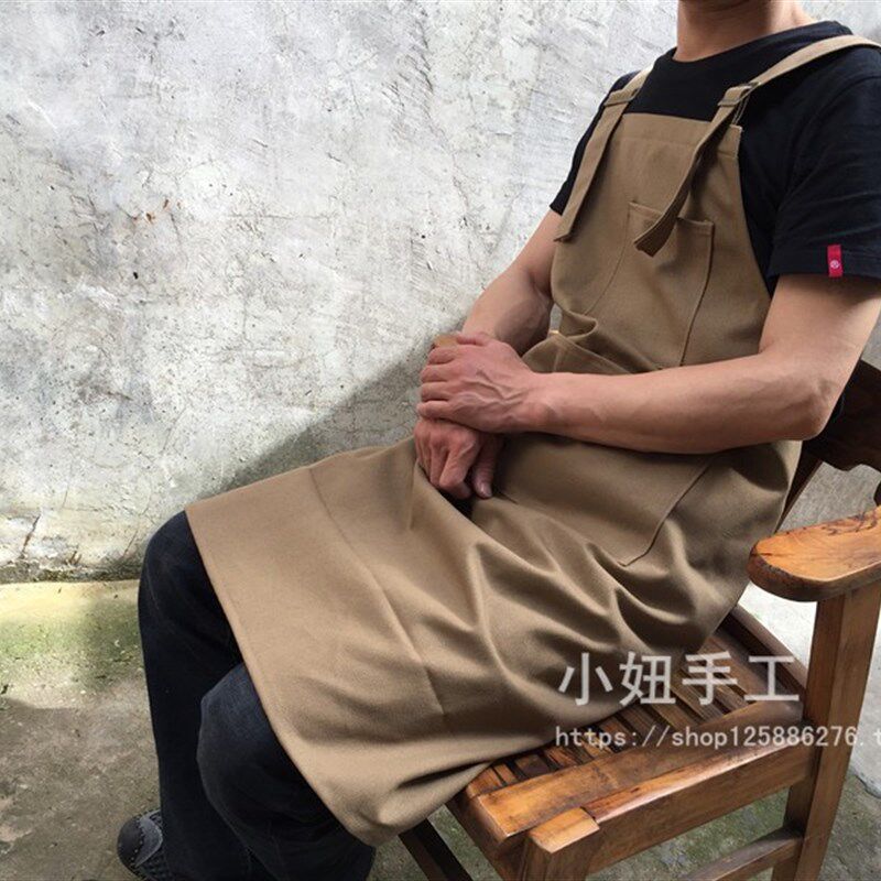 双肩背带帆布围裙手工加长卡其布色加厚烘焙学生美术绘画木工陶艺