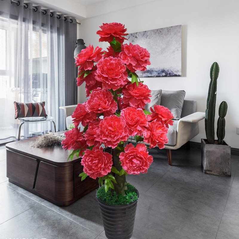 仿真植物装饰牡丹花树大朵假花绢花树摆件客厅落地花艺家居盆景花