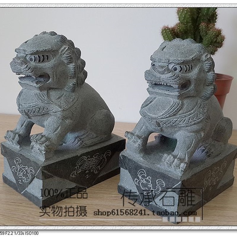 墓地陵园祭祀小狮子香炉花瓶石雕青石狮子镇宅家用石狮子摆件一对